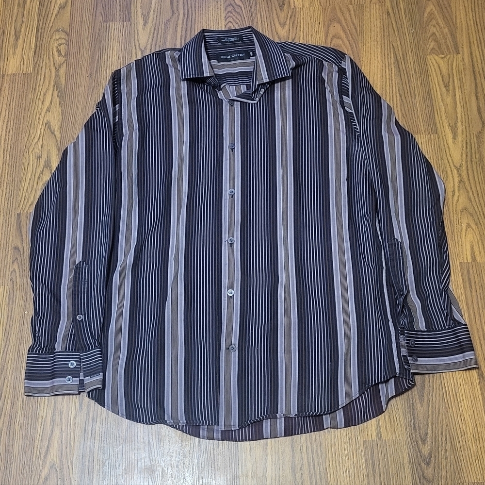 Wayne Gretzky Men’s Long Sleeve Casual Striped Button-Down Shirt Medium C26
